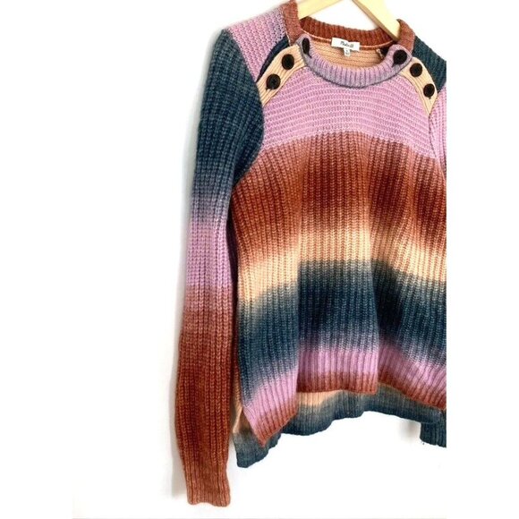 Madewell Space Dyed Button Shoulder Wool Alpaca Sweater Sz M Pink & Rust NB392 - Picture 4 of 10